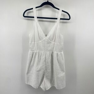 American Eagle Romper Womens Large White Gauze V-Neck Smocked Back Summer Boho